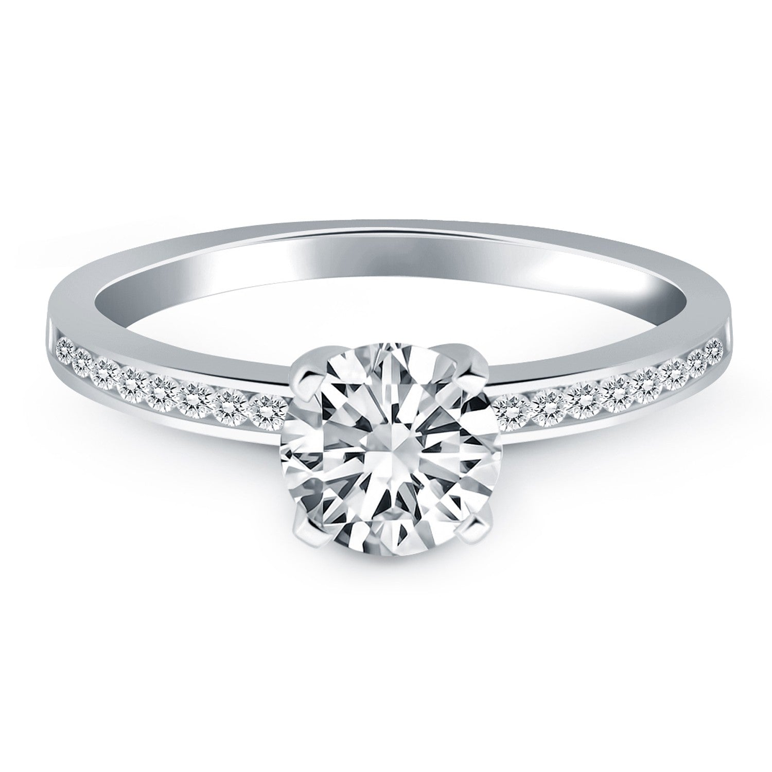 14k White Gold Engagement Ring with Diamond Channel Set Band-Teresa&#39;s Fashionista LLC