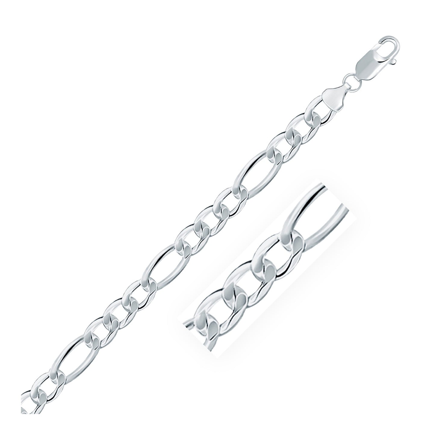 Rhodium Plated 8.1mm Sterling Silver Figaro Style Chain-Teresa&#39;s Fashionista LLC