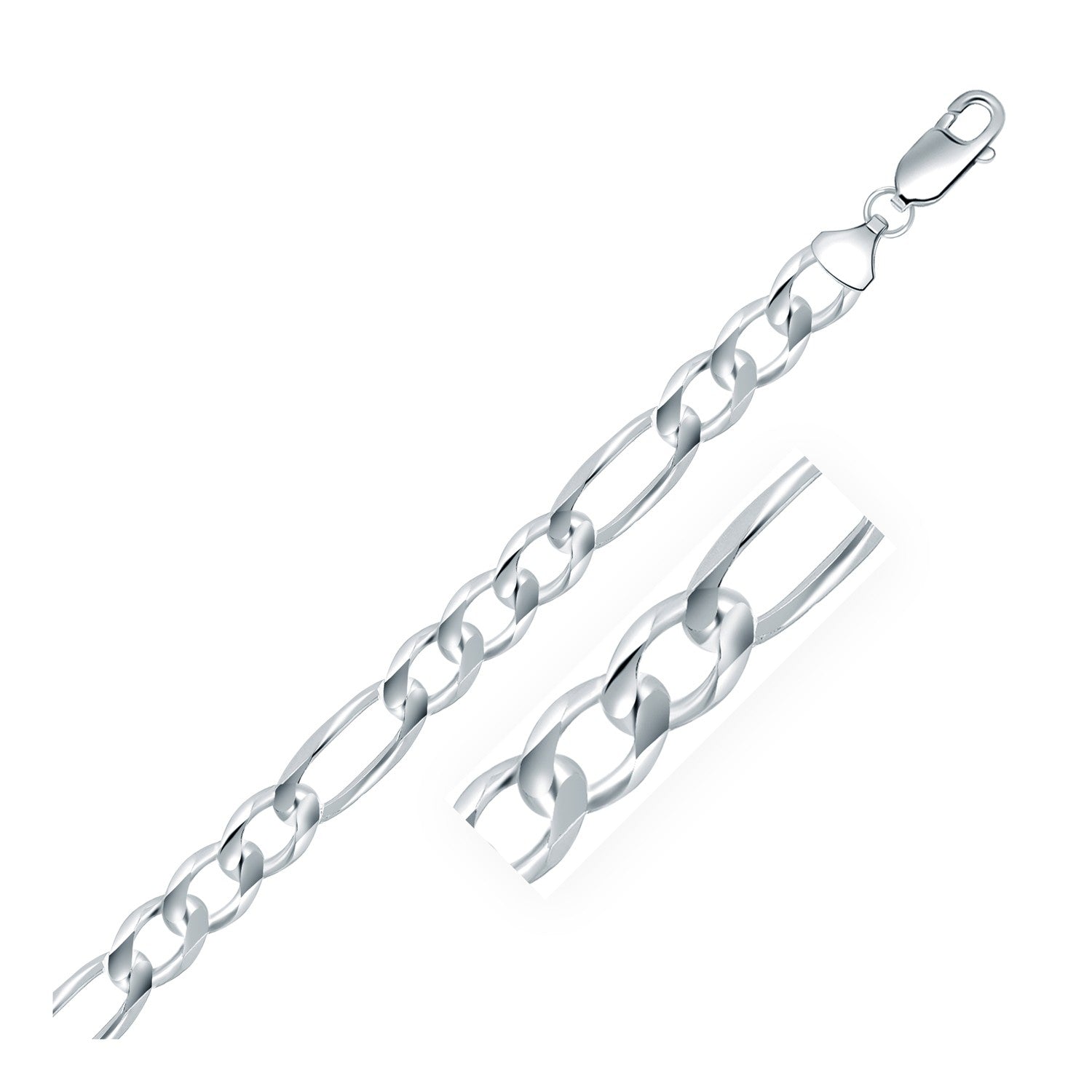 Rhodium Plated 8.8mm Sterling Silver Figaro Style Chain-Teresa&#39;s Fashionista LLC