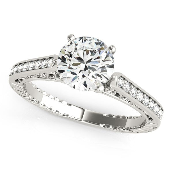 14k White Gold Round Diamond Antique Style Engagement Ring (1 1/8 cttw)-Teresa&#39;s Fashionista LLC