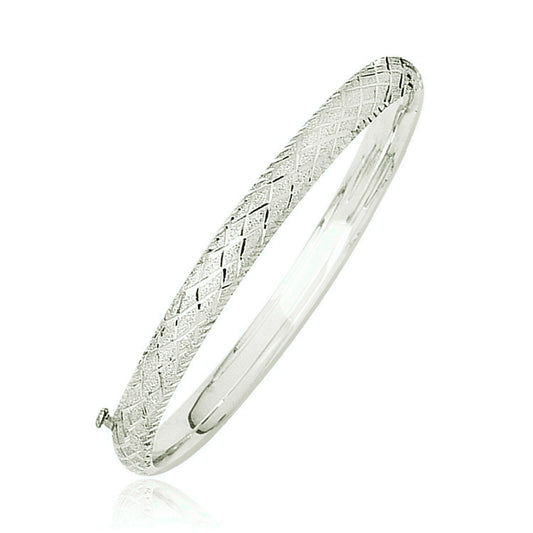 14k White Gold Diamond Carved Bangle (6.0 mm)-Teresa&#39;s Fashionista LLC