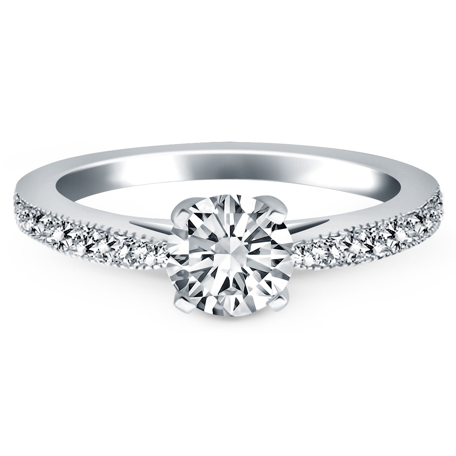 14k White Gold Diamond Pave Cathedral Engagement Ring-Teresa&#39;s Fashionista LLC