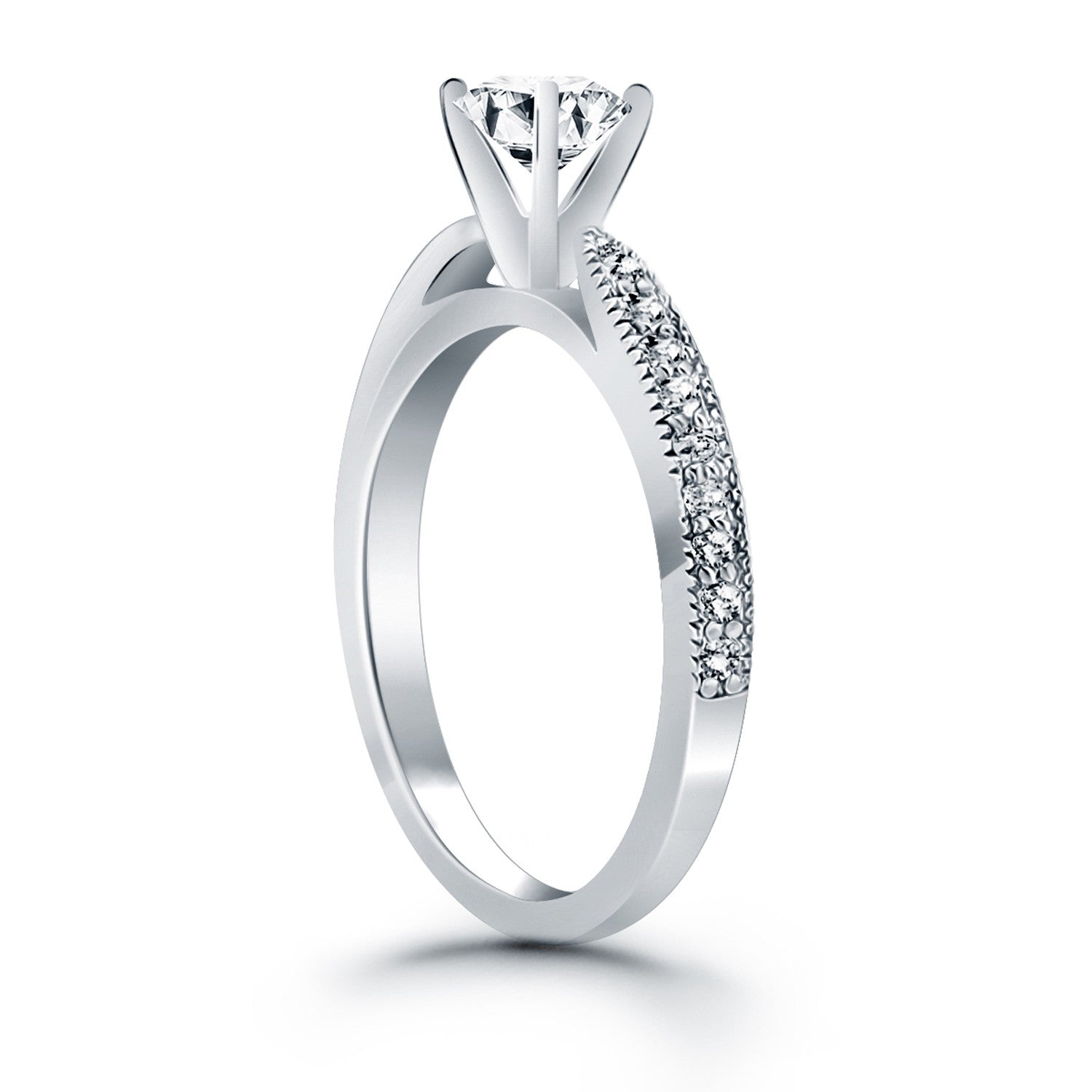 14k White Gold Diamond Pave Cathedral Engagement Ring-Teresa&#39;s Fashionista LLC