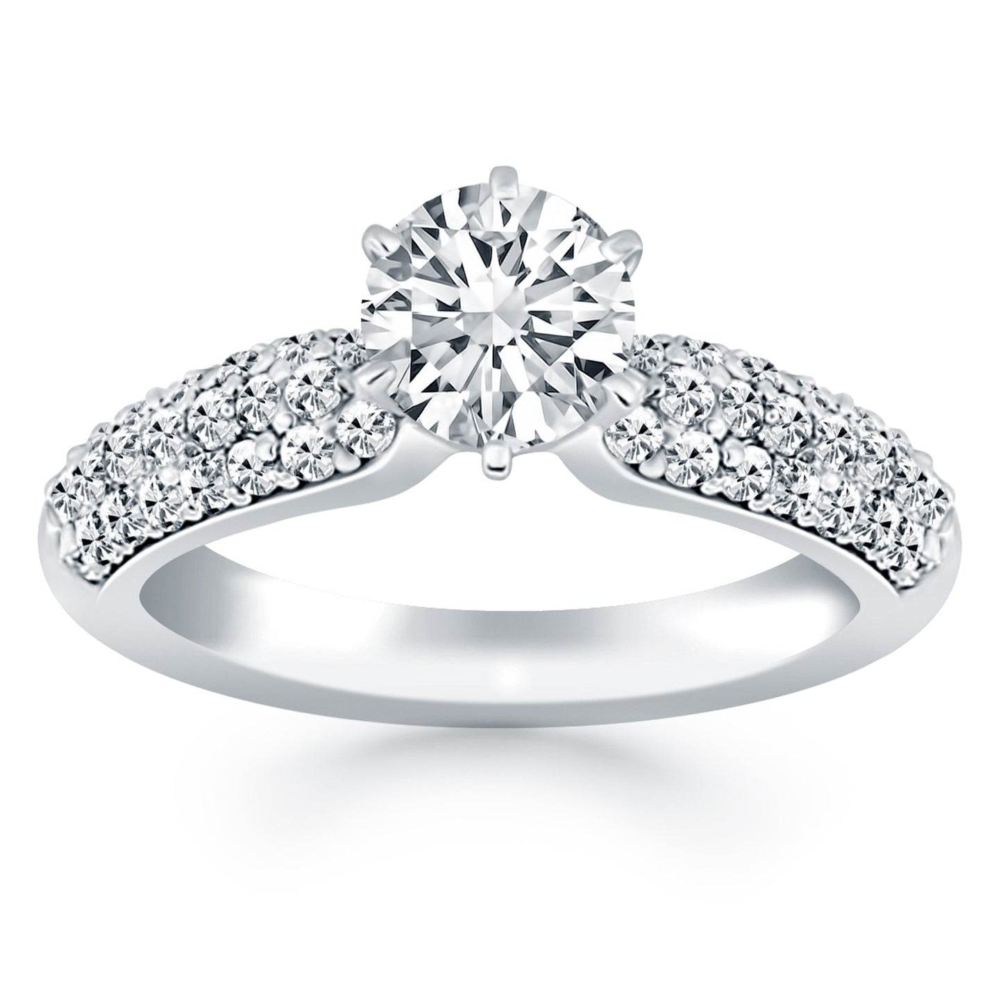 14k White Gold Triple Row Pave Diamond Engagement Ring-Teresa&#39;s Fashionista LLC