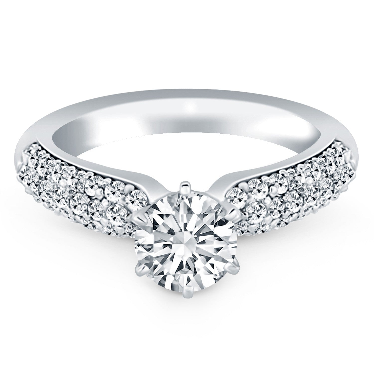 14k White Gold Triple Row Pave Diamond Engagement Ring-Teresa&#39;s Fashionista LLC