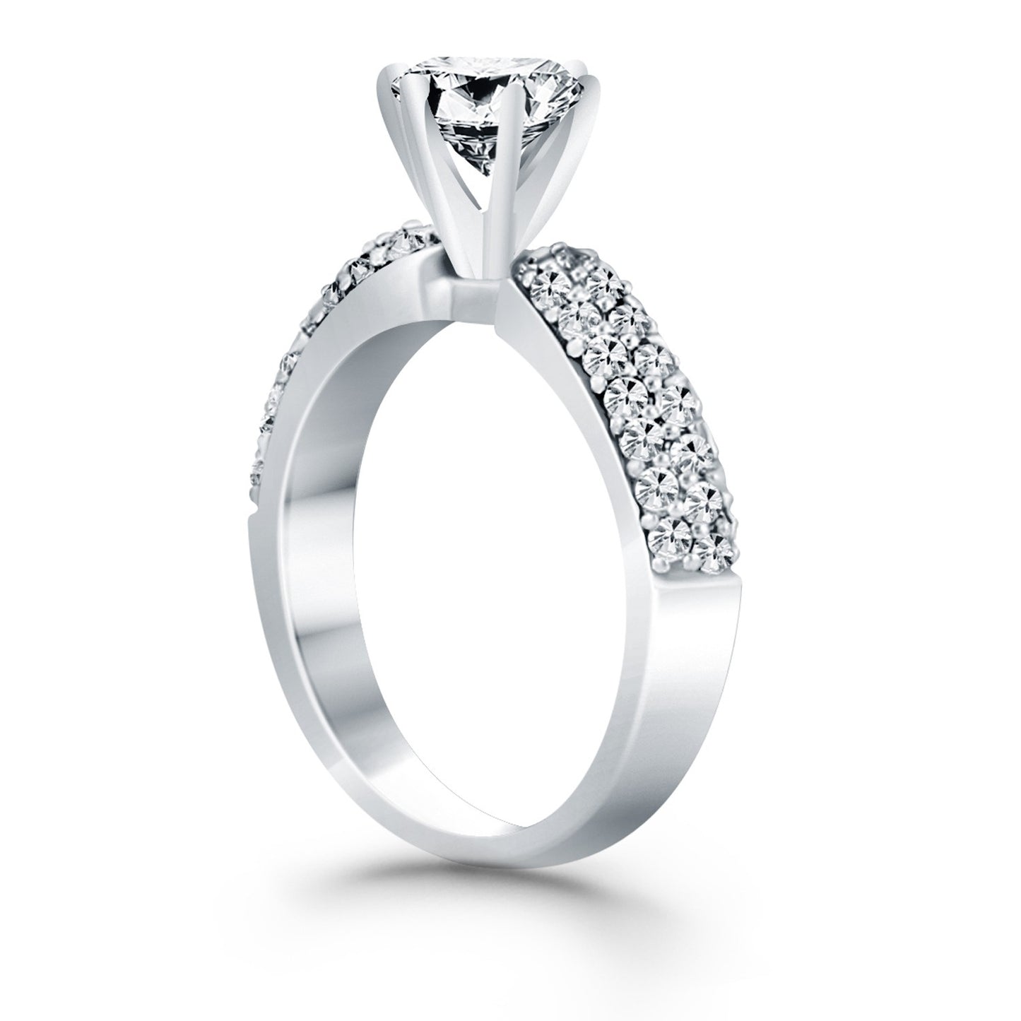 14k White Gold Triple Row Pave Diamond Engagement Ring-Teresa&#39;s Fashionista LLC