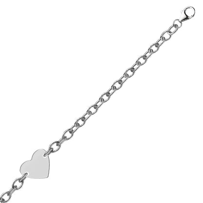 Sterling Silver Rhodium Plated Chain Bracelet with a Flat Heart Station-Teresa&#39;s Fashionista LLC