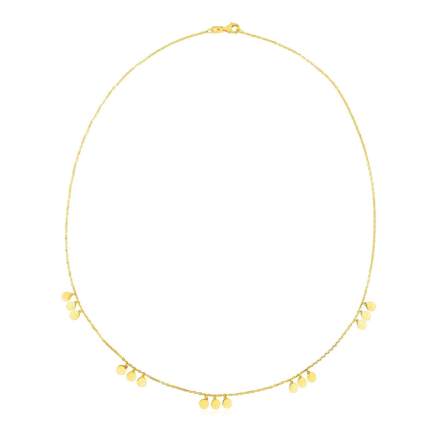 14k Yellow Gold Necklace with Circle Dangle Stations-Teresa&#39;s Fashionista LLC