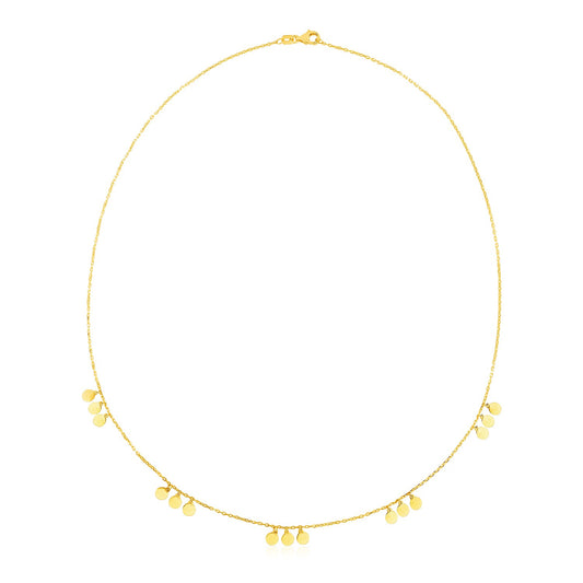 14k Yellow Gold Necklace with Circle Dangle Stations-Teresa&#39;s Fashionista LLC