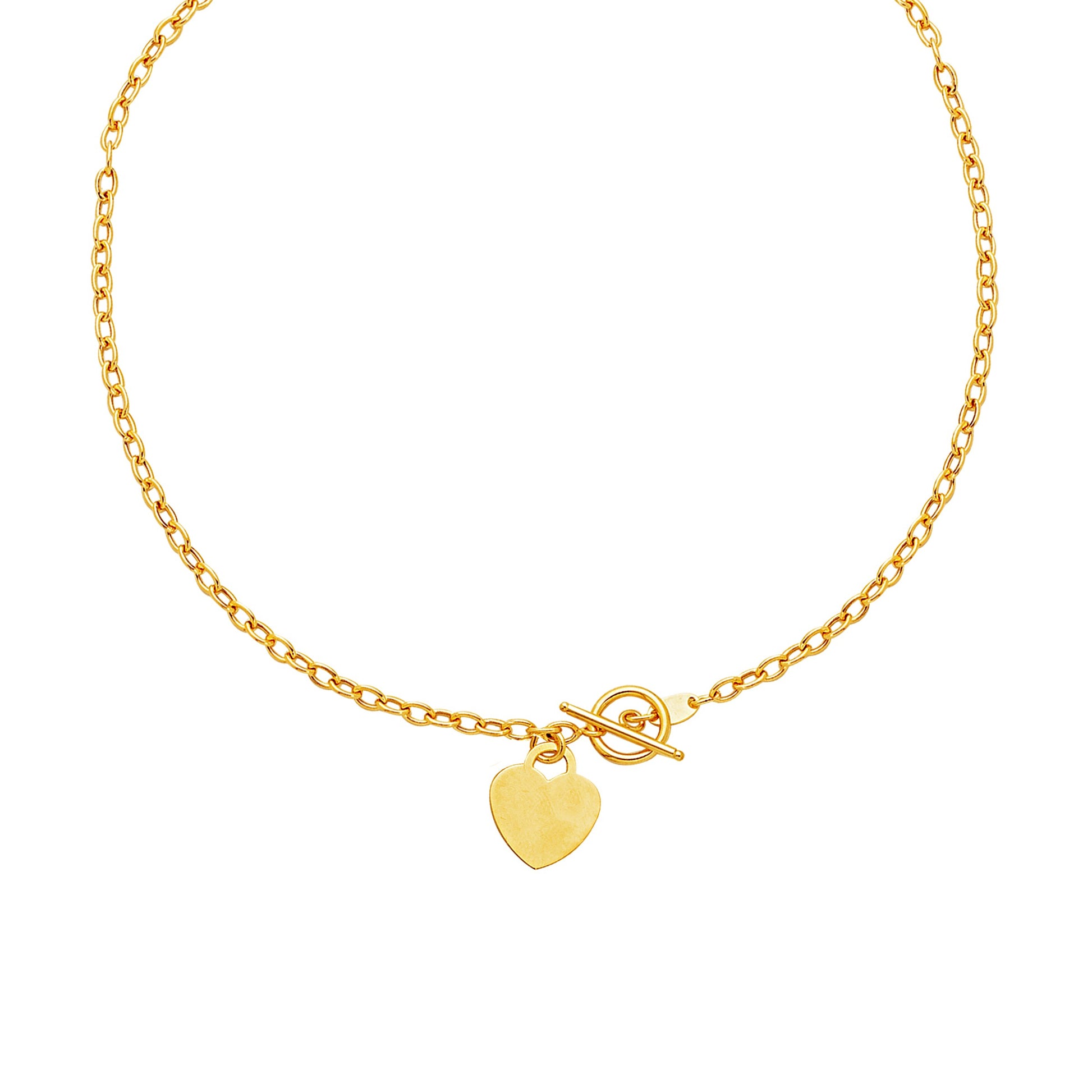 Toggle Necklace with Heart Charm in 14k Yellow Gold-Teresa&#39;s Fashionista LLC