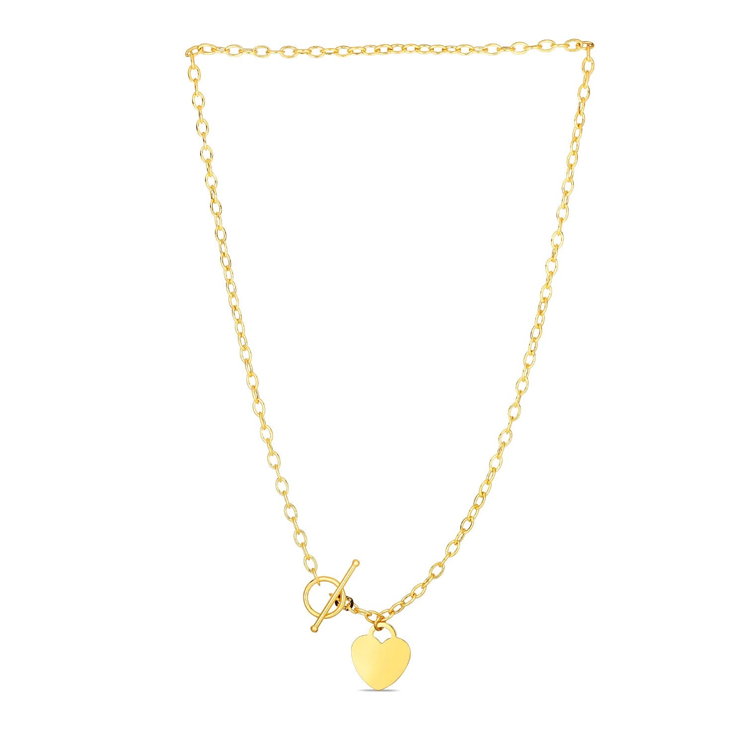 Toggle Necklace with Heart Charm in 14k Yellow Gold-Teresa&#39;s Fashionista LLC