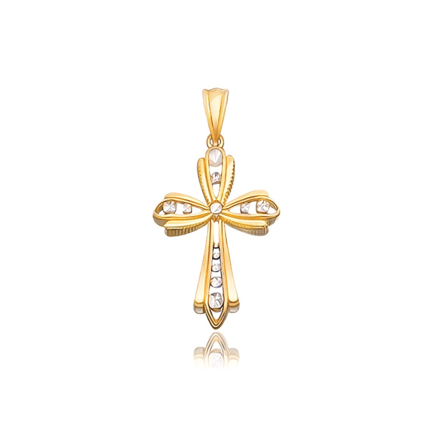 14k Two-Tone Gold Fancy Cross Pendant with Diamond Cuts-Teresa&#39;s Fashionista LLC