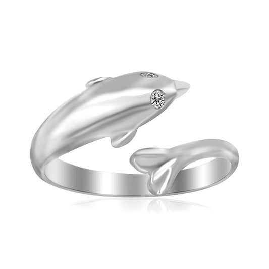 Sterling Silver Rhodium Plated Dolphin Design Polished Open Toe Ring - Teresa's Fashionista LLC