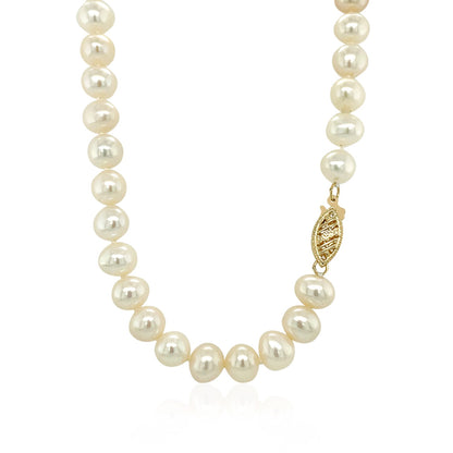 14k Yellow Gold Necklace with White Freshwater Cultured Pearls (6.0mm to 6.5mm)-Teresa&#39;s Fashionista LLC