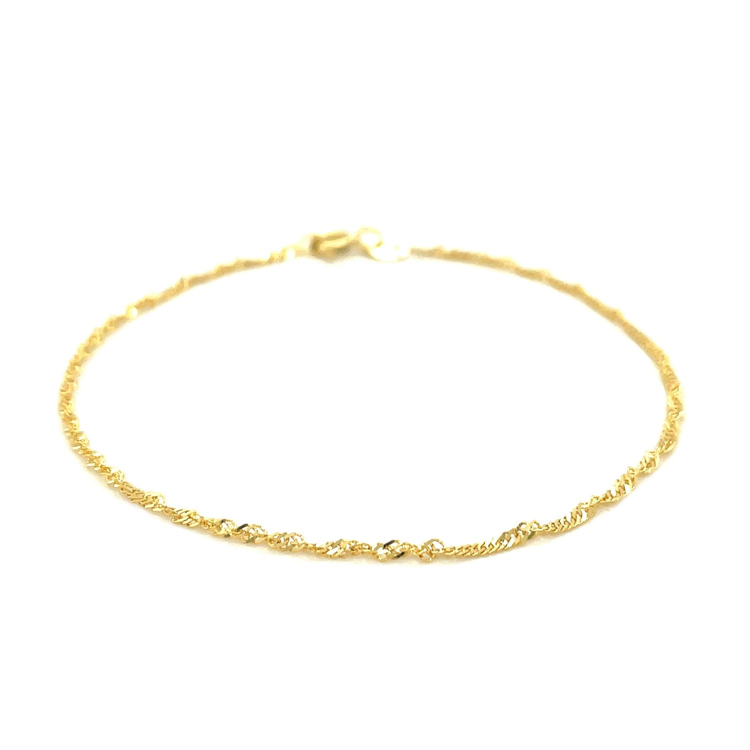 10k Yellow Gold Singapore Anklet 1.5mm-Teresa&#39;s Fashionista LLC