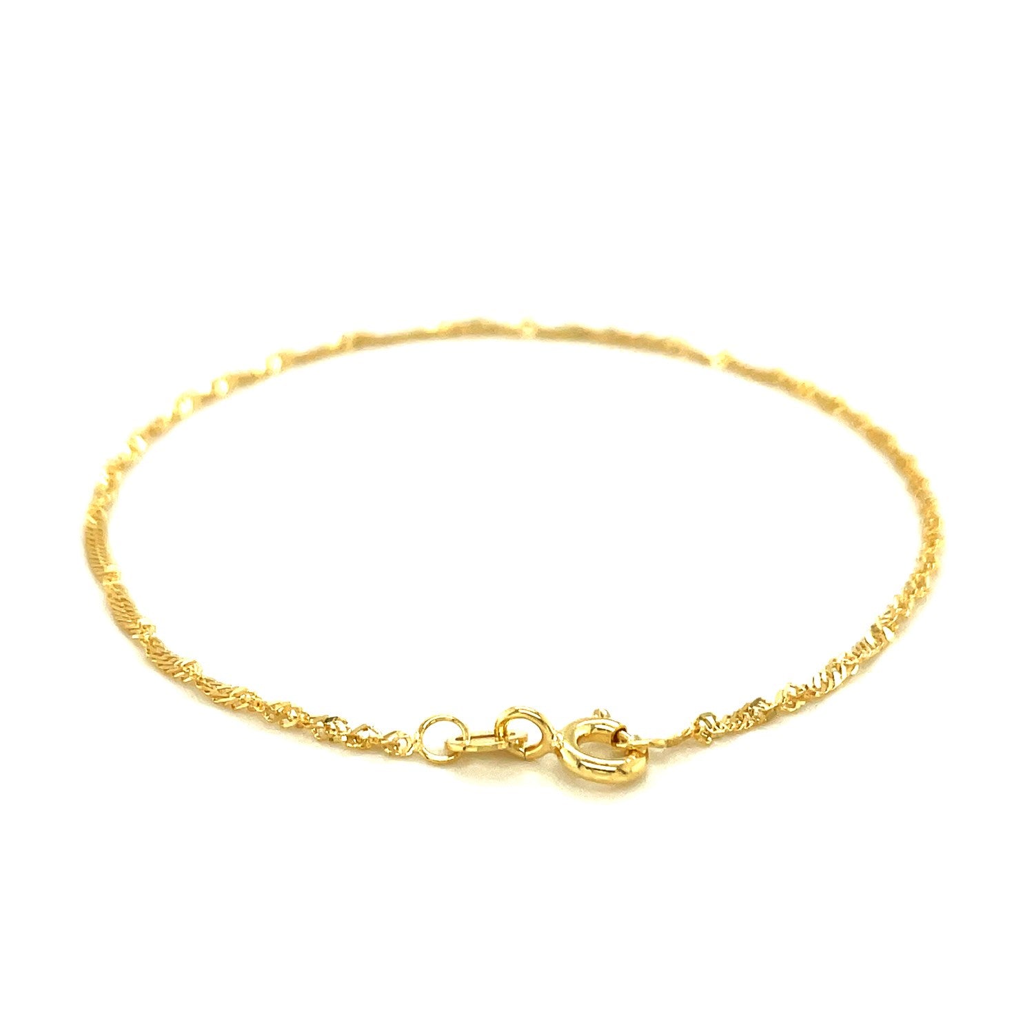 10k Yellow Gold Singapore Anklet 1.5mm-Teresa&#39;s Fashionista LLC