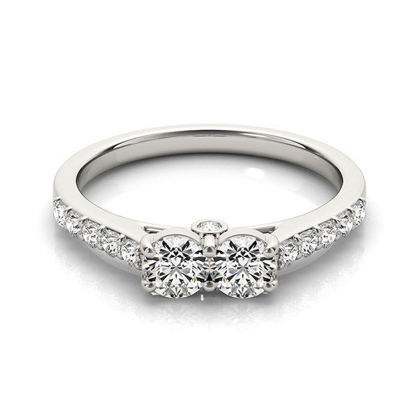 14k White Gold Round Two Stone Diamond Ring (3/4 cttw)-Teresa&#39;s Fashionista LLC