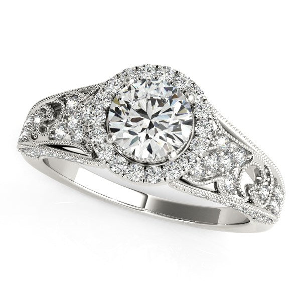 14k White Gold Diamond Engagement Ring with Baroque Shank Design (1 1/8 cttw)-Teresa&#39;s Fashionista LLC