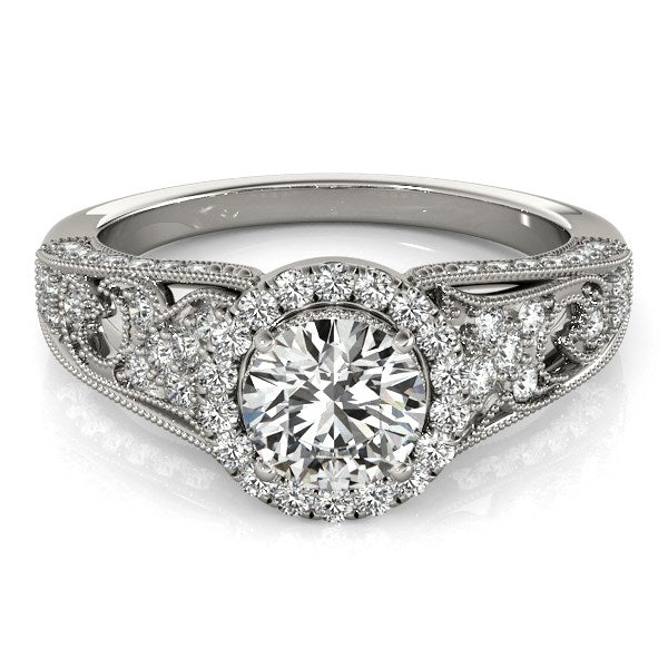 14k White Gold Diamond Engagement Ring with Baroque Shank Design (1 1/8 cttw)-Teresa&#39;s Fashionista LLC