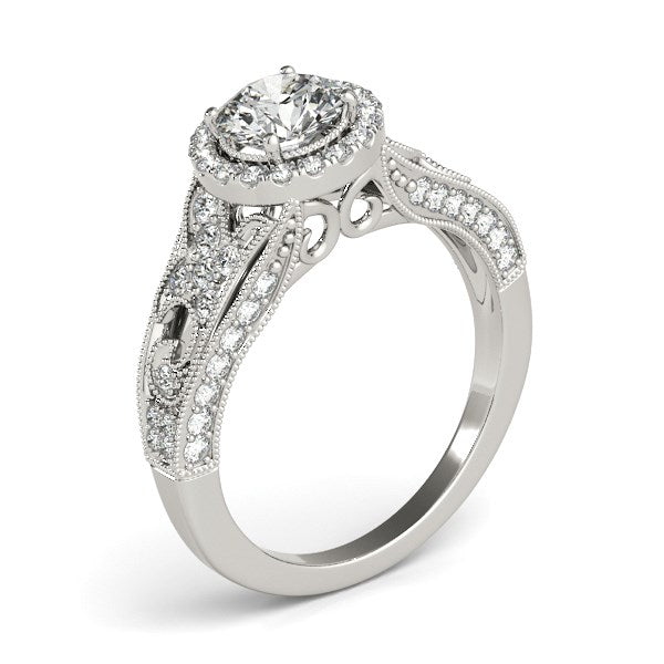 14k White Gold Diamond Engagement Ring with Baroque Shank Design (1 1/8 cttw)-Teresa&#39;s Fashionista LLC