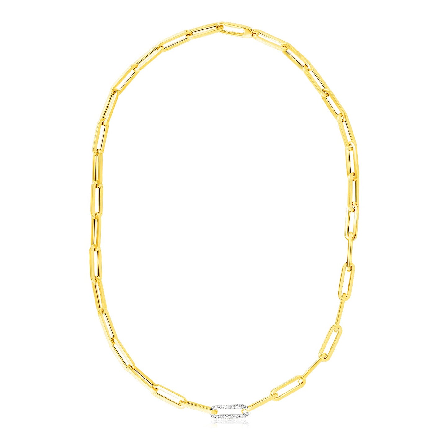 14k Yellow Gold Paperclip Chain Necklace with Diamond Link-Teresa&#39;s Fashionista LLC