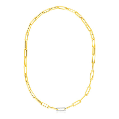 14k Yellow Gold Paperclip Chain Necklace with Diamond Link-Teresa&#39;s Fashionista LLC