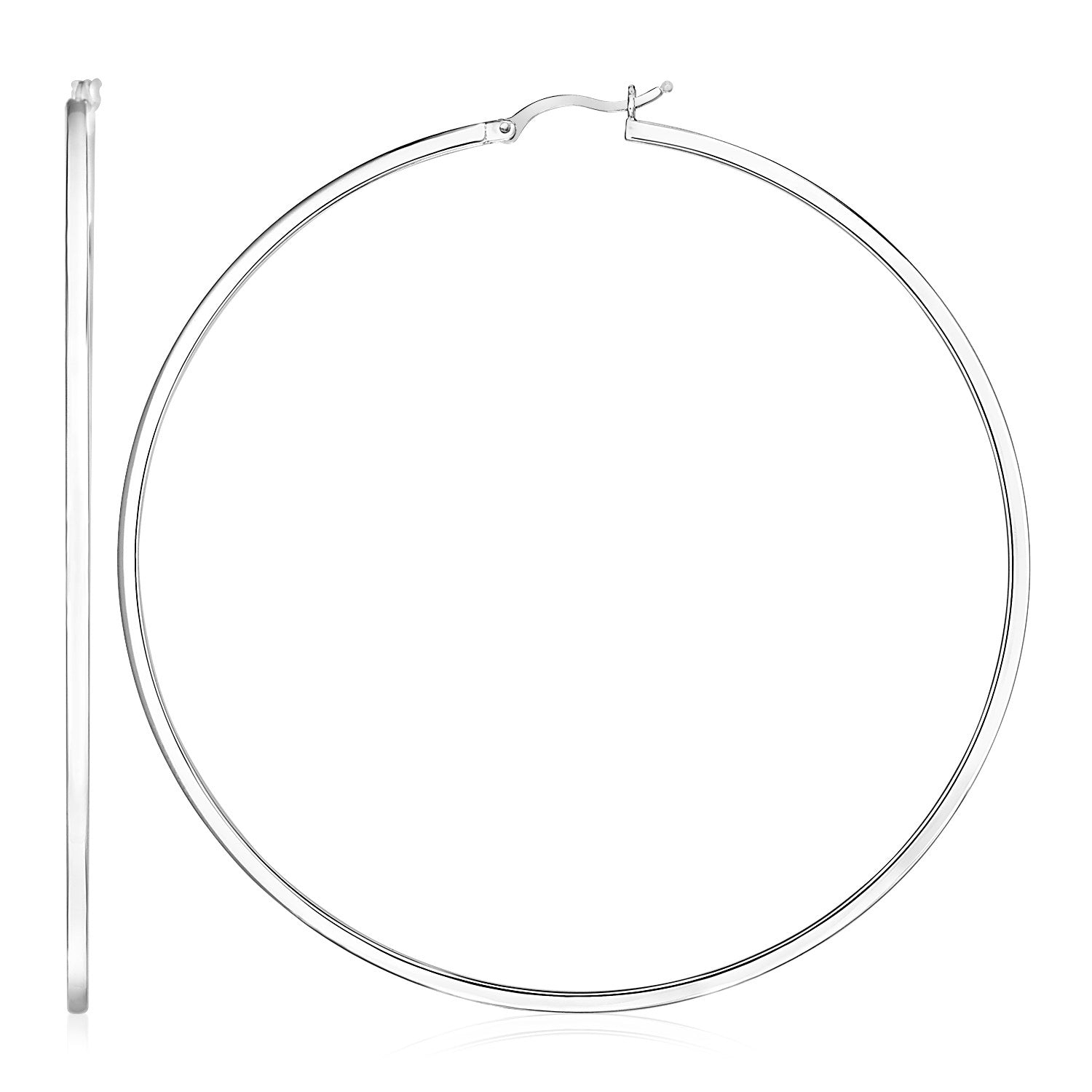 Sterling Silver Large Rectangular Profile Polished Hoop Earrings-Teresa&#39;s Fashionista LLC