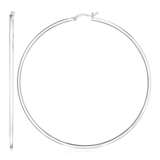 Sterling Silver Large Rectangular Profile Polished Hoop Earrings-Teresa&#39;s Fashionista LLC