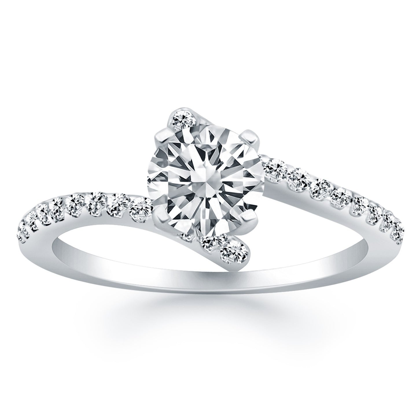 14k White Gold Open Shank Bypass Diamond Engagement Ring-Teresa&#39;s Fashionista LLC