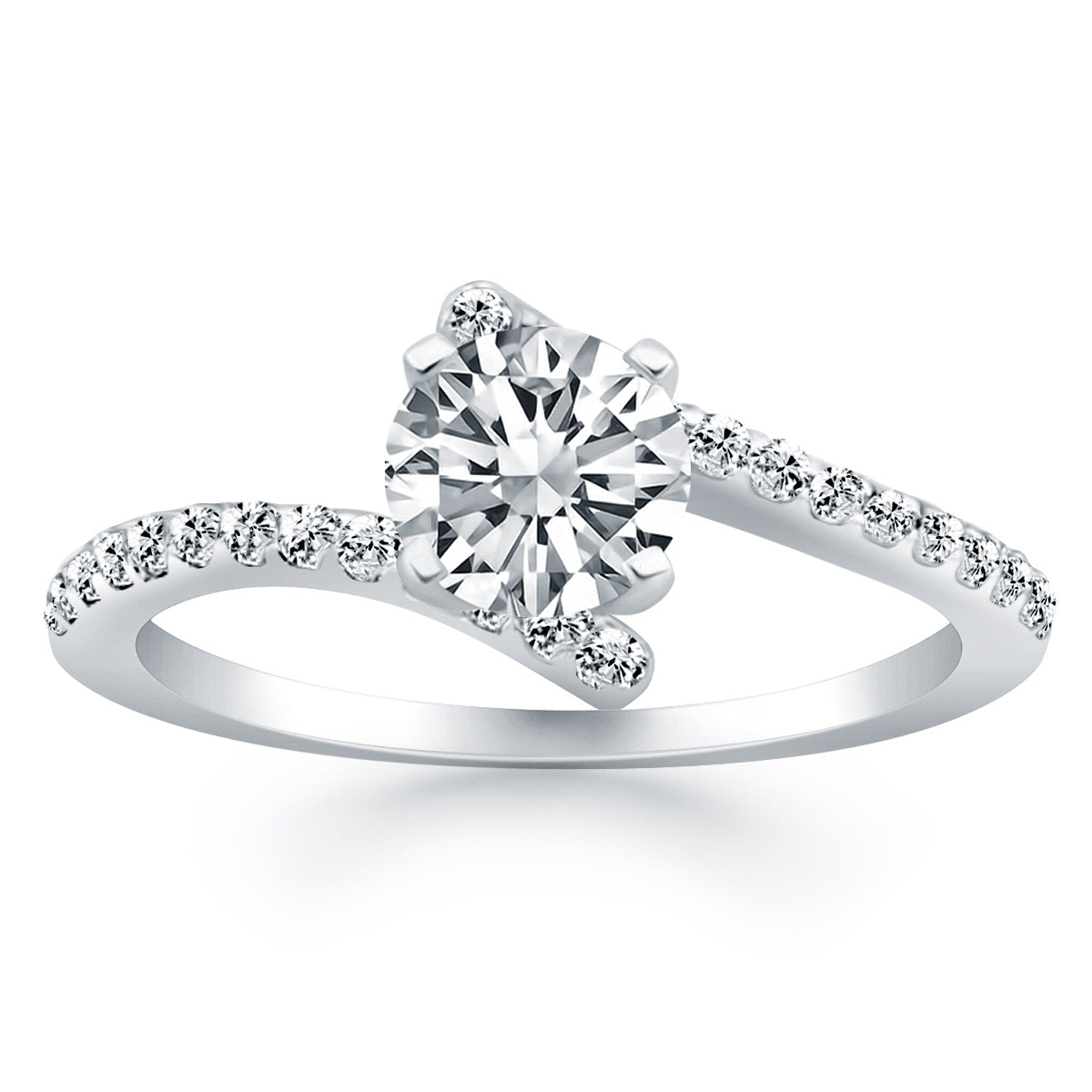 14k White Gold Open Shank Bypass Diamond Engagement Ring-Teresa&#39;s Fashionista LLC