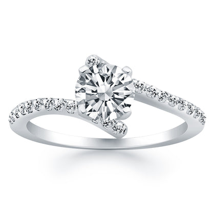 14k White Gold Open Shank Bypass Diamond Engagement Ring-Teresa&#39;s Fashionista LLC