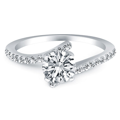 14k White Gold Open Shank Bypass Diamond Engagement Ring-Teresa&#39;s Fashionista LLC