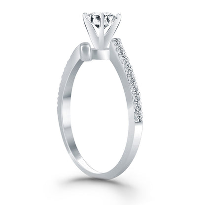 14k White Gold Open Shank Bypass Diamond Engagement Ring-Teresa&#39;s Fashionista LLC