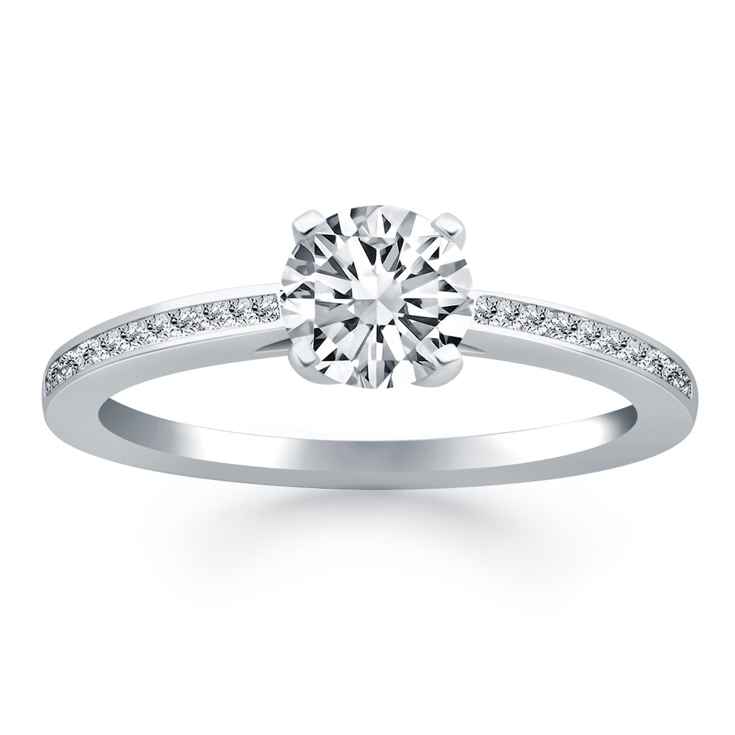 14k White Gold Channel Set Cathedral Engagement Ring-Teresa&#39;s Fashionista LLC