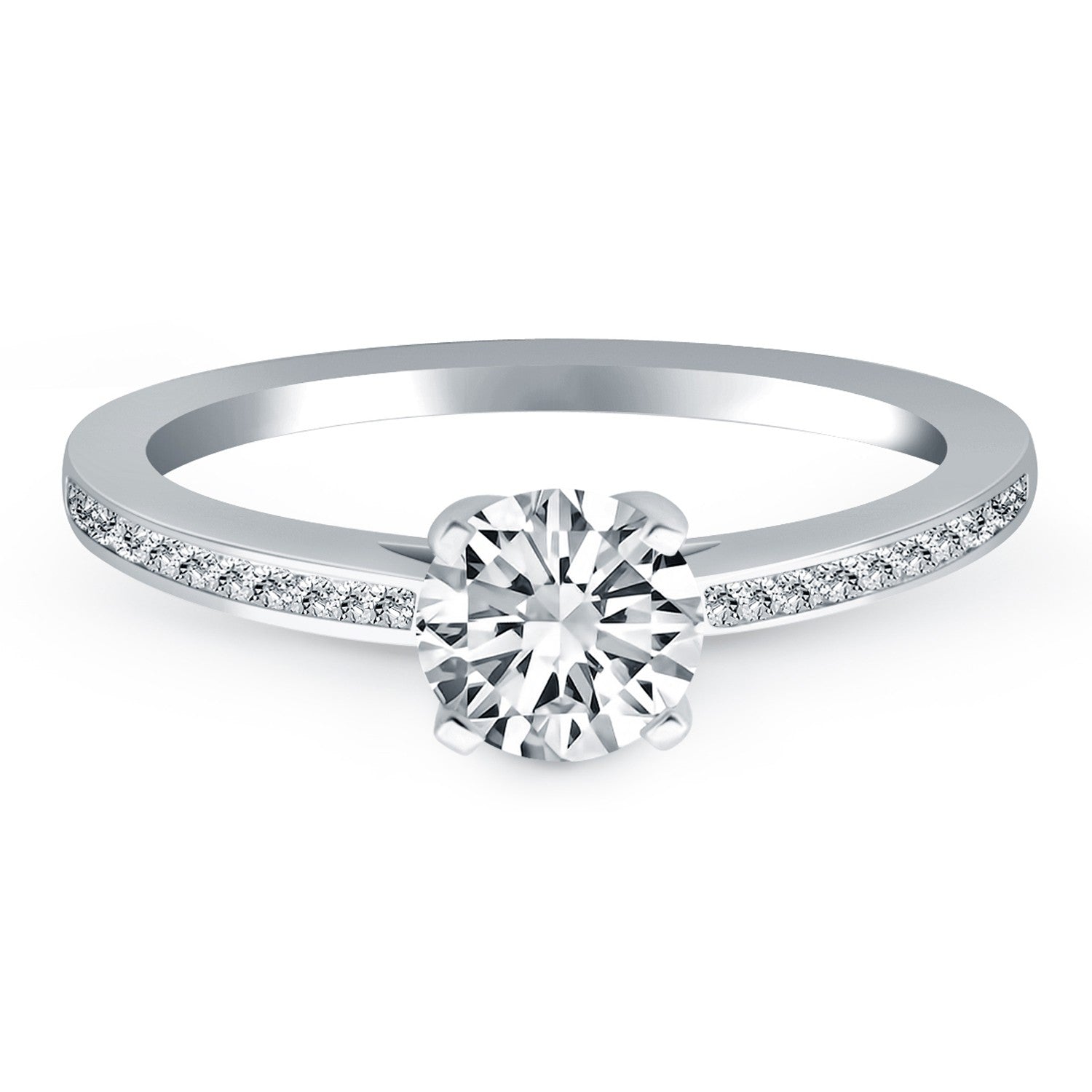 14k White Gold Channel Set Cathedral Engagement Ring-Teresa&#39;s Fashionista LLC