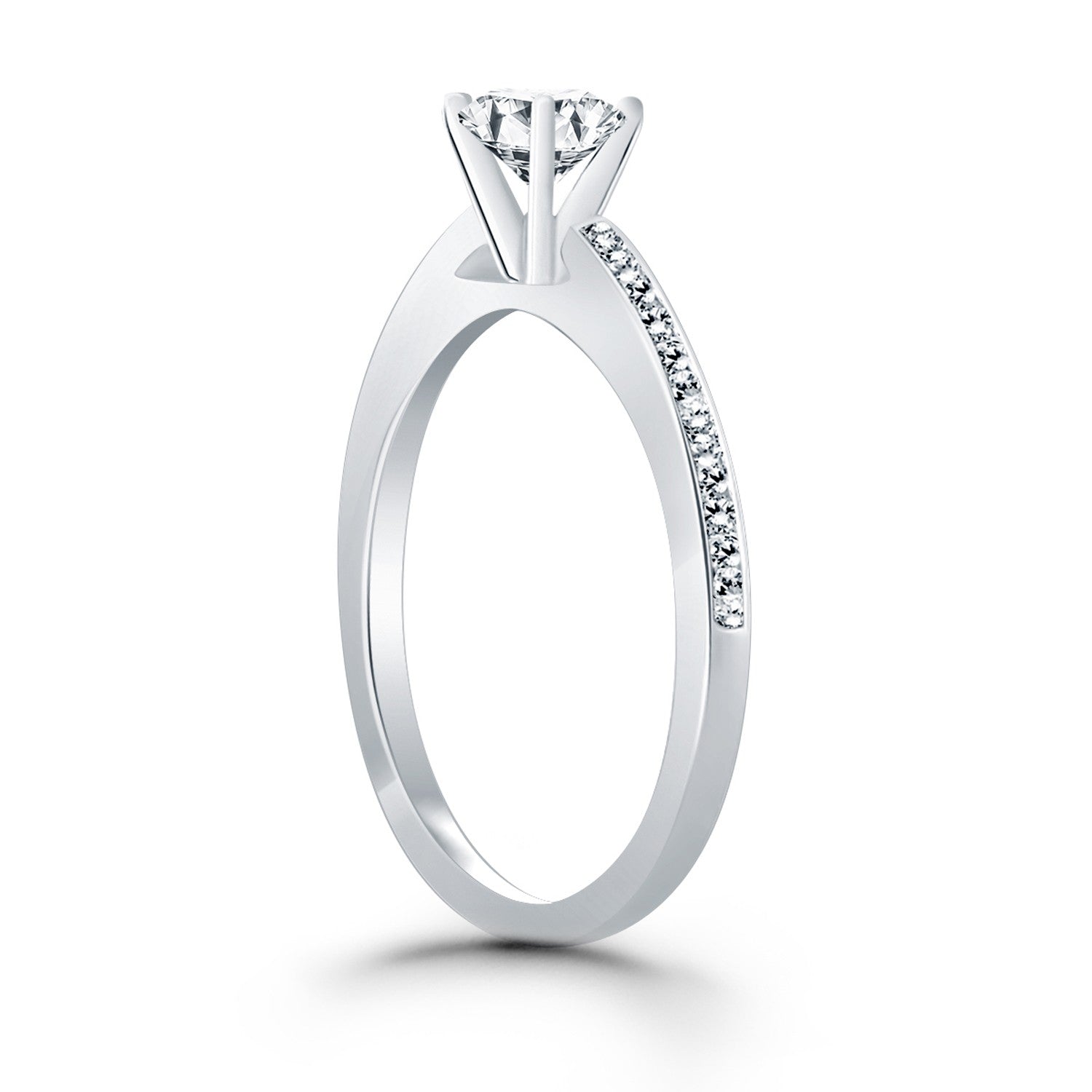 14k White Gold Channel Set Cathedral Engagement Ring-Teresa&#39;s Fashionista LLC