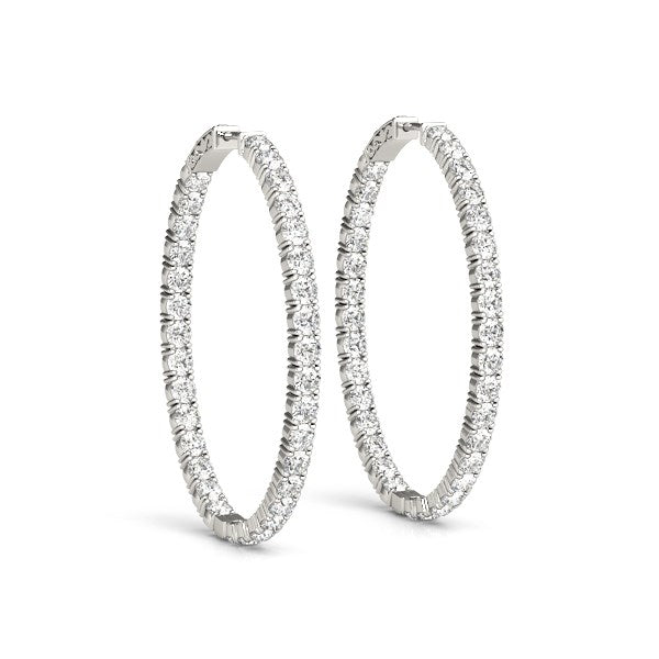 Oval Shape Two Sided Diamond Hoop Earrings in 14k White Gold (2 cttw)-Teresa&#39;s Fashionista LLC