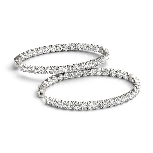 Oval Shape Two Sided Diamond Hoop Earrings in 14k White Gold (2 cttw)-Teresa&#39;s Fashionista LLC