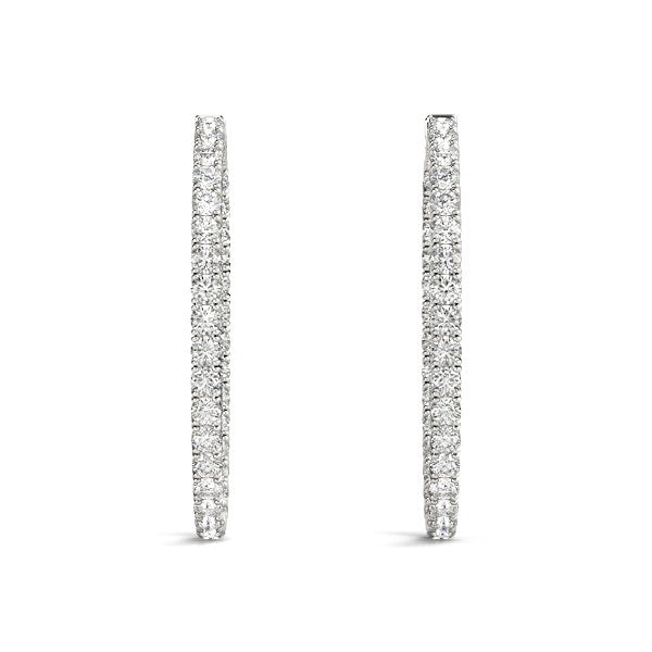 Oval Shape Two Sided Diamond Hoop Earrings in 14k White Gold (2 cttw)-Teresa&#39;s Fashionista LLC