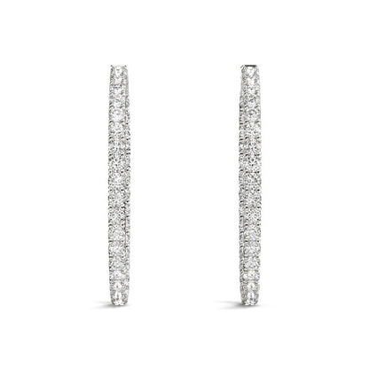 Oval Shape Two Sided Diamond Hoop Earrings in 14k White Gold (2 cttw)-Teresa&#39;s Fashionista LLC