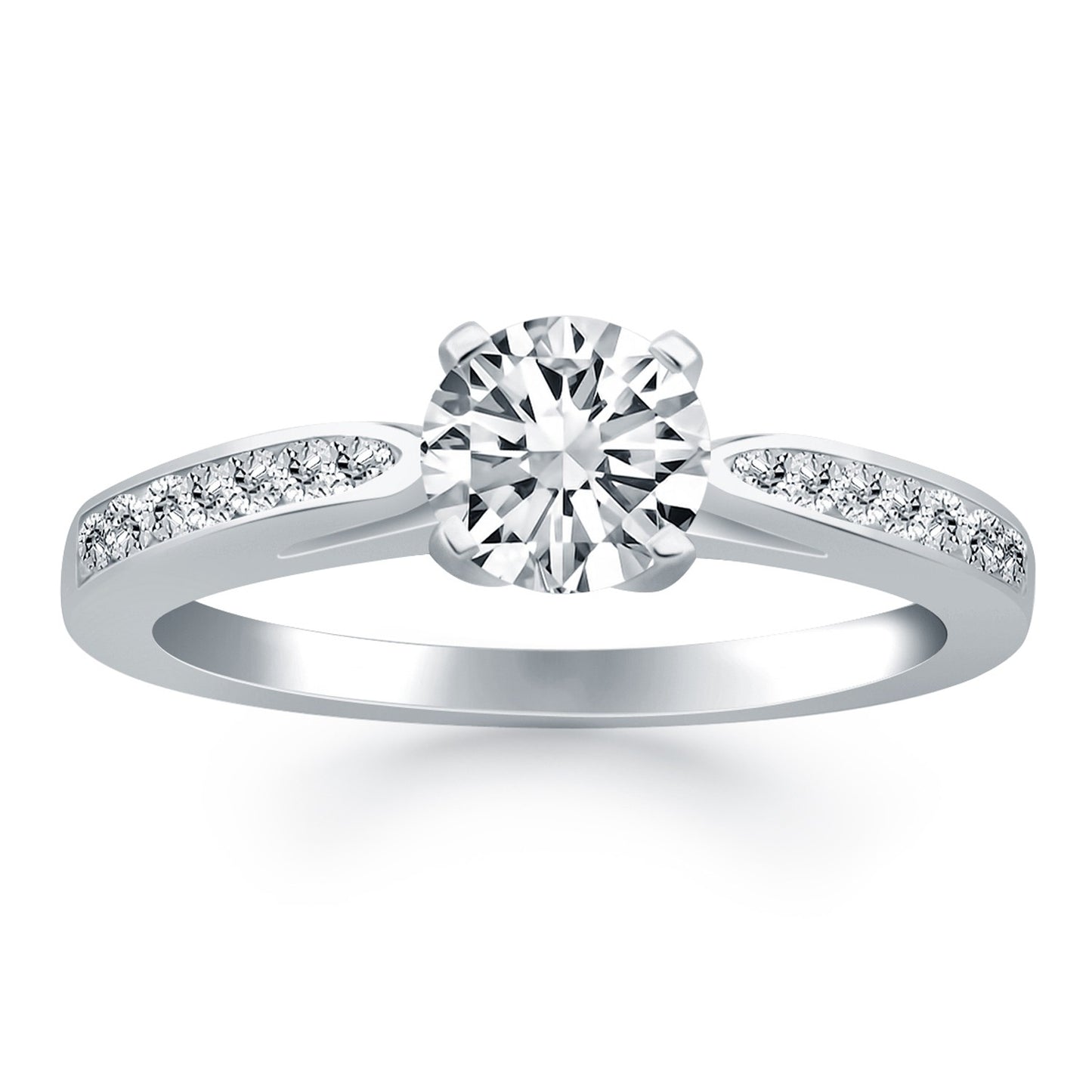 14k White Gold Cathedral Engagement Ring with Pave Diamonds-Teresa&#39;s Fashionista LLC