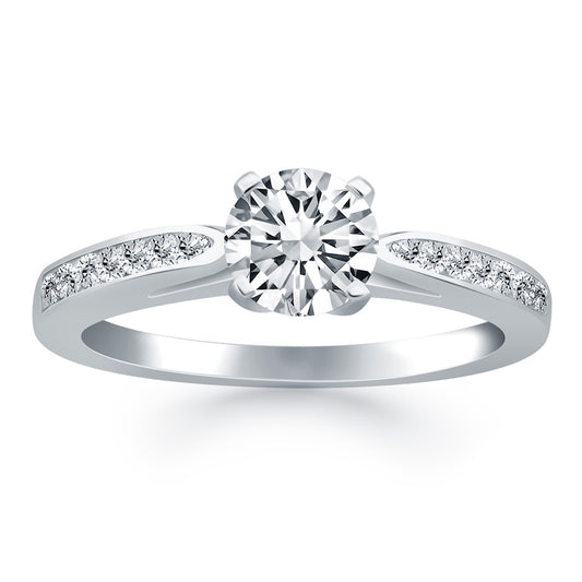 14k White Gold Cathedral Engagement Ring with Pave Diamonds-Teresa&#39;s Fashionista LLC