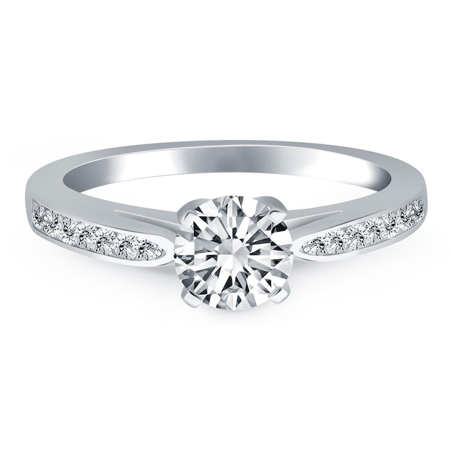 14k White Gold Cathedral Engagement Ring with Pave Diamonds-Teresa&#39;s Fashionista LLC