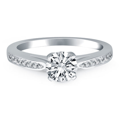 14k White Gold Cathedral Engagement Ring with Pave Diamonds-Teresa&#39;s Fashionista LLC