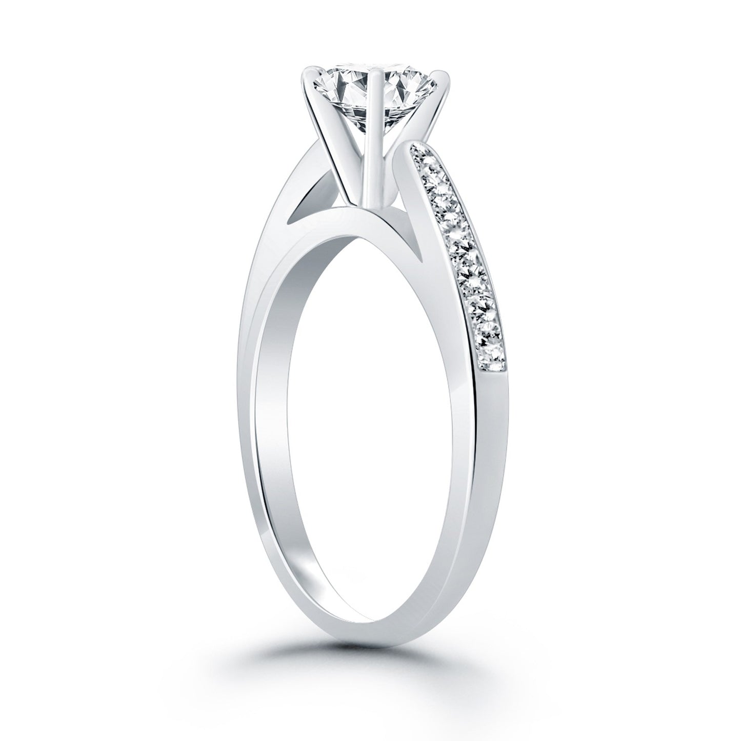 14k White Gold Cathedral Engagement Ring with Pave Diamonds-Teresa&#39;s Fashionista LLC