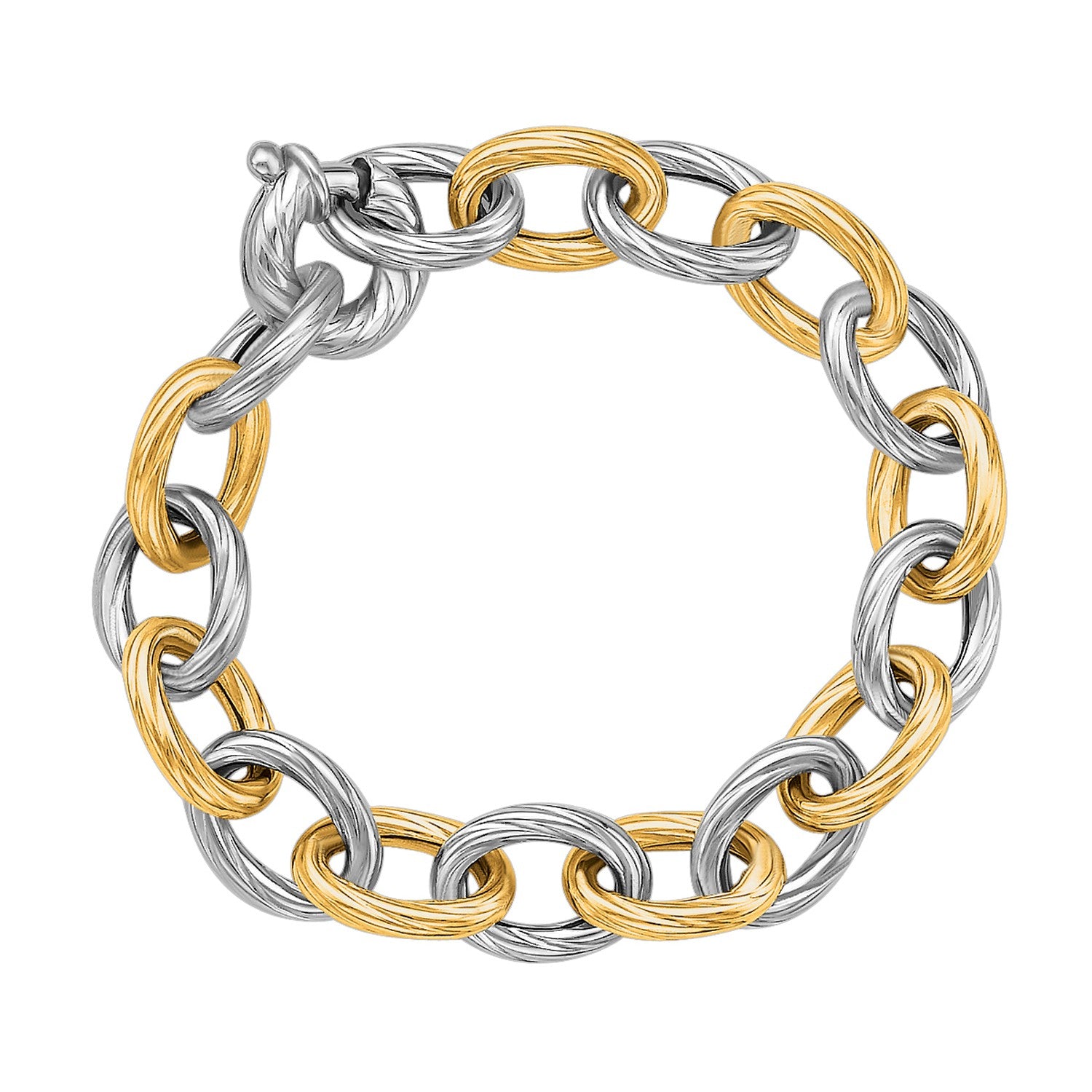 18k Yellow Gold and Sterling Silver Rhodium Plated Diamond Cut Chain Bracelet-Teresa&#39;s Fashionista LLC