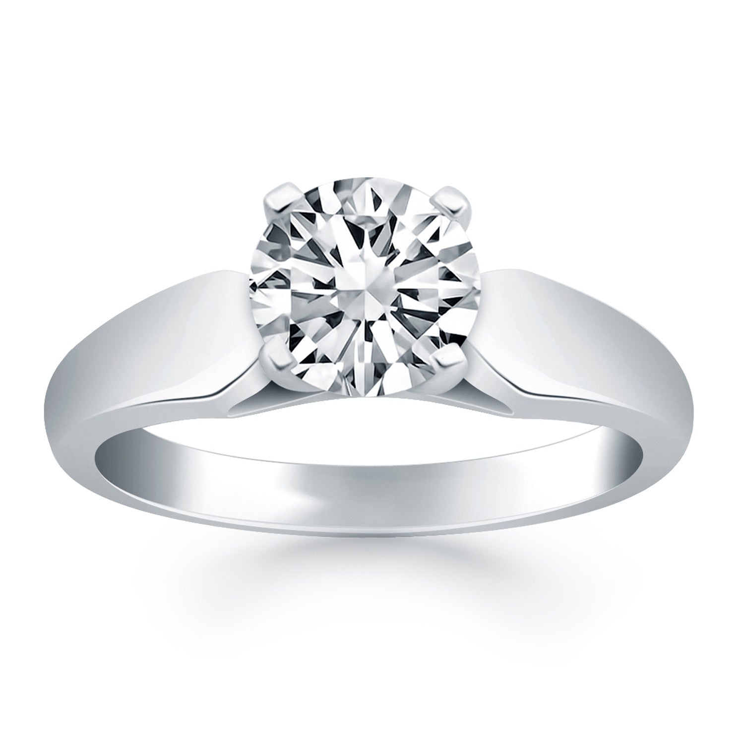 14k White Gold Tapered Cathedral Solitaire Engagement Ring-Teresa&#39;s Fashionista LLC