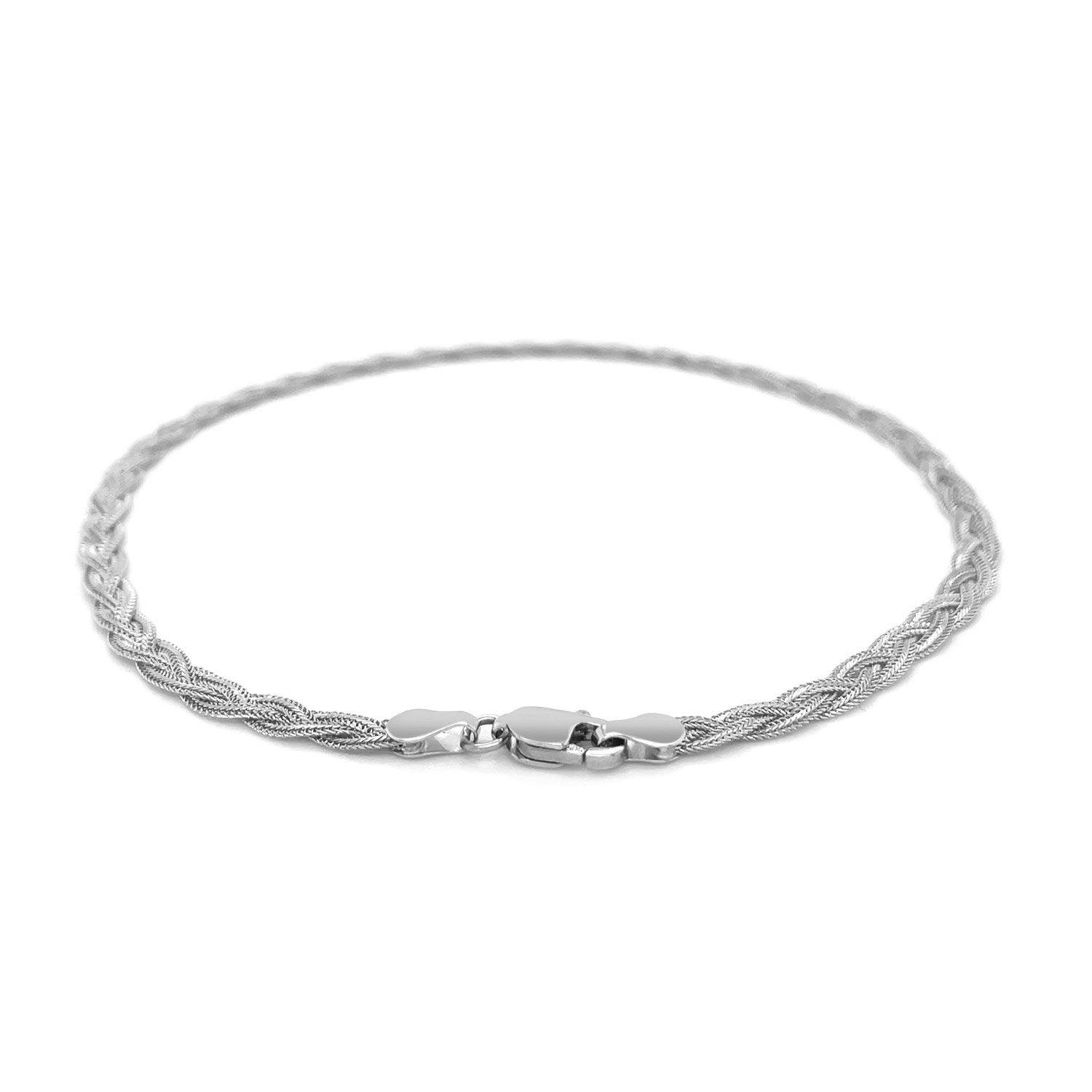 3.5mm 14k White Braided Foxtail Anklet-Teresa&#39;s Fashionista LLC