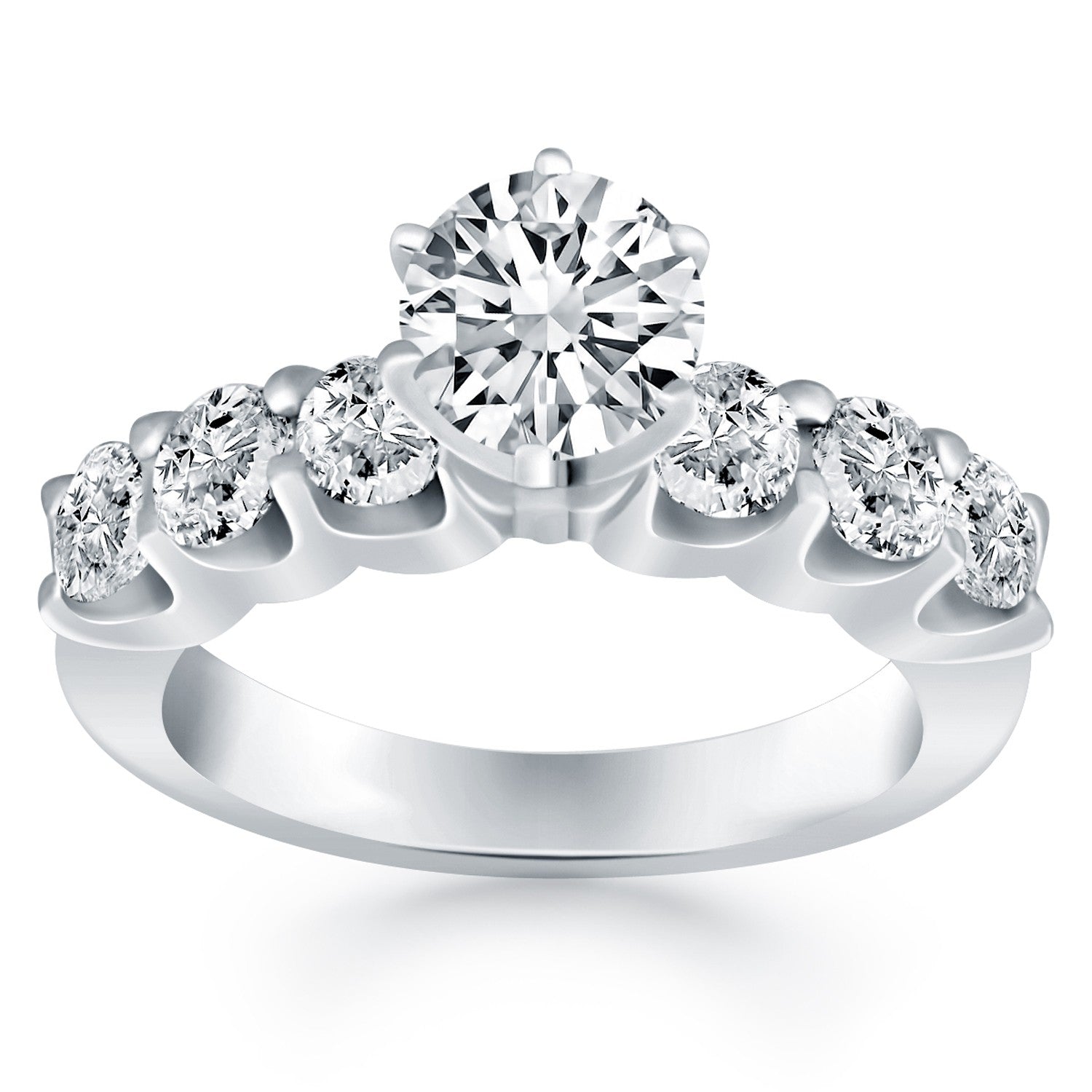 14k White Gold Shared Prong Diamond Engagement Ring-Teresa&#39;s Fashionista LLC