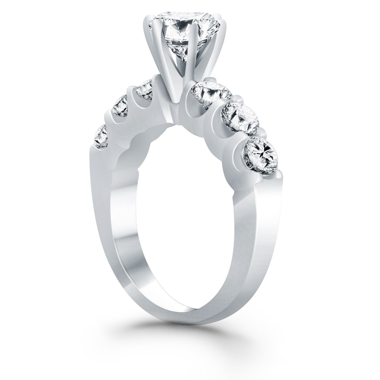 14k White Gold Shared Prong Diamond Engagement Ring-Teresa&#39;s Fashionista LLC